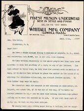 1897 Lowell Ma - Whitall Mfg Co - Chic - Muslin Underwear Rare Letter Head Bill picture