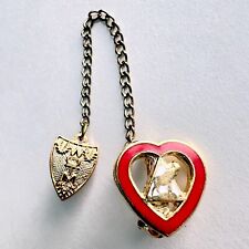 Women Of The Moose Heart Pin + chain WOTM Member Sweater Lapel Vintage Gold Tone picture