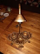 Antique Light Lamp Ink Well Brass Victorian Stamped BW Art Nouveau Lighting VTG picture