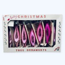 VTG Pink Mercury Glass Teardrop Torpedo Christmas Tree Ornaments Original Box picture