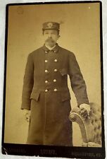 Antique Firefighter Cabinet Card Photo + Celluloid Badge Button Connecticut ID'd picture