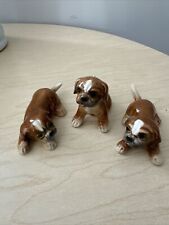3 Vintage Goebel Miniature Boxer Dog Porcelain Figurine Brown Puppy West Germany picture