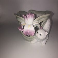 Porcelain Candle Holder Kitten & Flower So Pretty 2003 picture