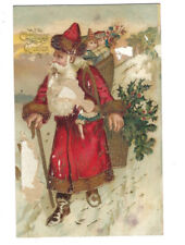 c.1900s Santa Claus St Nicholas Carrying Children & Toys Embossed Postcard picture