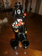 Vintage Black Dog w/Flowers Decanter w/Two Shot Glasses picture