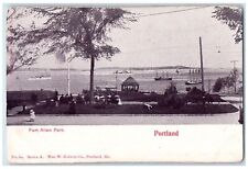 c1905 Fort Allen Park Beach Shed Tourists Sailboats Portland Maine ME Postcard picture