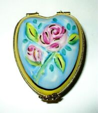 LIMOGES FRANCE BOX ~ FLORAL HEART ~ FLOWERS ~ PINK ROSES ~ ANNIVERSARY picture