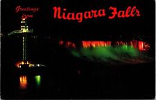 Greetings Niagara Falls New York Illuminated View Chrome Cancel WOB Postcard picture