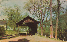 Waitsfield VT Vermont, Old Covered Wooden Bridge Horse & Buggy, Vintage Postcard picture