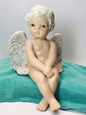 Vintage Ceramic Nude Angel Cherub Statue Figurine Glitter Wings Matte Finish picture