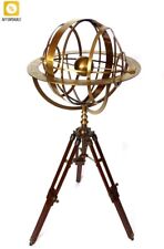 Spherical Brass Astrolabe Vintage Decoration Astronomy A Wooden Tripod Gifts picture