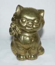 Brass Metal Kitten With Bow Change Coin Bank Heavy 5