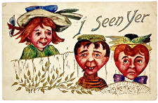 Antique Postcard PMK 1909 Vinegar Valentine I SEEN YER Country Bumpkins Embossed picture