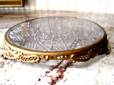 ANTIQUE ORMOLU  GOLD METAL BRASS  PRESSED GLASS VANITY/CAKE PLATEAU~REDUCED picture