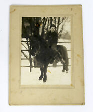 Antique Victorian Early 1900s Photograph of Young Boy on Pony 8x6