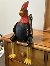 ROOSTER Large Carved Wooden Hand-Painted Hinged Joint Sitting Shelf DECOR 23