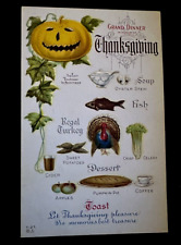 Grand Dinner~Menu-Food~Turkey~Soup~ JOL Pumpkin~1910~Thanksgiving Postcard~h670 picture