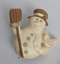 Winter Christmas Holiday Snowman Hat Broom Lapel Pin picture