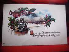 PC-7  POSTCARD - CHRISTMAS WINTER SCENE WITH HOLLY picture
