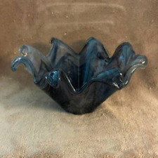 Vintage Murano Smokey Gray/Black/Copper Glitter Dust -Art Glass Wave Bowl picture