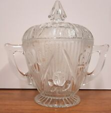 Jeanette Glass Iris Herringbone Pattern Vintage Sugar Bowl w/ Lid 5.5