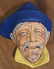 Vintage Hand Crafted Ceramic Chalkware Sardinian Man Head 3D Wall Sculpture picture