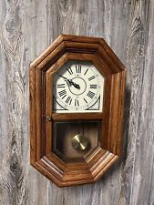 Vintage Howard Miller 612-475 Oak Wood Case Hourly Chime Wall Clock 21x13 WORKS picture