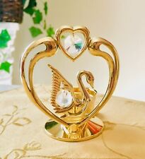 Mascot 24K Gold Plated  Metal Swan Votive Candle Holder w/ Crystal RARE VINTAGE picture