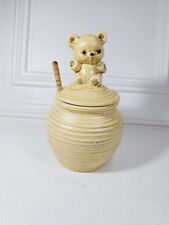 Vintage 1983 Honey Bear  Ceramic Honey Pot With Wood Dipper picture