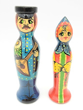 Vintage Russian Folk Art Wood Figurines Dolls Hand Painted Man & Woman Colorful picture