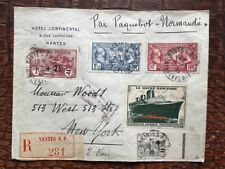 FRENCH LINE SS NORMANDIE 1935 NEW-YORK GENUINE COVER STAMPS ORPHELINS GUERRE CGT picture
