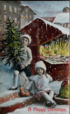 Antique Postcard Christmas Hand Colored Studio Photo Fantasy Children Toy Store picture