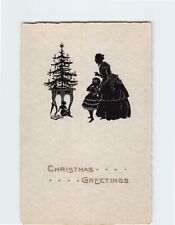 Postcard Christmas Greetings Card Girl & Lady with Christmas Tree Art Print picture