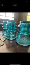 3 Antique Glass Insulator Hemingray-16 Aqua Color With Textured Base, Clean picture