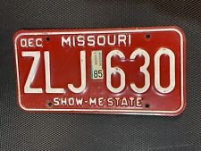MISSOURI LICENSE PLATE 1985 DECEMBER ZLJ 630 SHOW-ME STATE picture