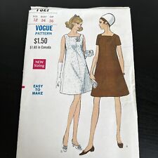 Vintage 1960s Vogue 7327 MCM Square Neck Button Tap Dress Sewing Pattern 12 CUT picture