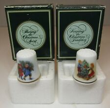 2 ~Vintage~ 1981 & 1982 *Avon* Christmas Porcelain Thimbles w/ Original Boxes picture