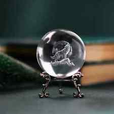 1pc 3D Crystal Wolf Figurines Ball With Base, Wolf Laser Glass Ball Paperweight picture