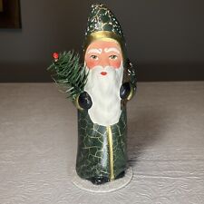 Ino Schaller Papier Mache Santa Green Father Christmas w Tree Candy Container 7” picture