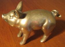 VINTAGE SOLID BRASS PIG FIGURINE PAPERWEIGHT 4'' long 8.4 oz picture