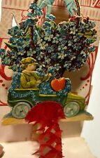 Victorian Antique Germany Diecut Fold-out Automobile Floral VALENTINES DAY Card picture