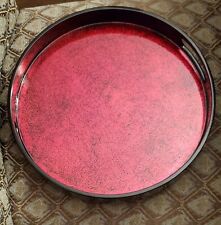 New Fire's Crackle Lacquer Ware Tray Handles 13” Round Made in Vietnam picture