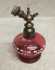Antique Victorian Cranberry Perfume Atomizer Bottle Enameled & Painted picture