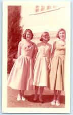 SNAPSHOT Photograph Picture 1956 Three Young Girls Dressed Up Dance picture