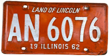 Vintage Illinois 1962 Car License Plate AN 6076 Man Cave Wall Decor Collector picture