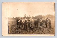 RPPC Family Farm Scene Men & Boys With Several Horses Real Photo Postcard picture