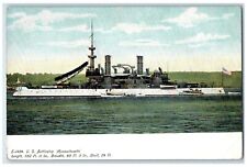 1905 U.S. Battleship Steamer World War Ship Sea Massachusetts Vintage Postcard picture