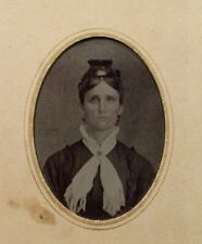 C.1870s Tintype Beautiful Woman W Turtleneck Scarf & Brooch In CDV Case T71 picture