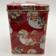 Vintage Christmas Santa Claus Tin Lidded Made in Hong Kong Rectangular Shape picture