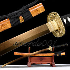 Elegant Gold Damascus Folded Steel Blade Japanese Samurai Katana Sword Full Tang picture